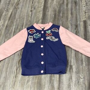 Blue and Pink Varsity Jacket with Patches